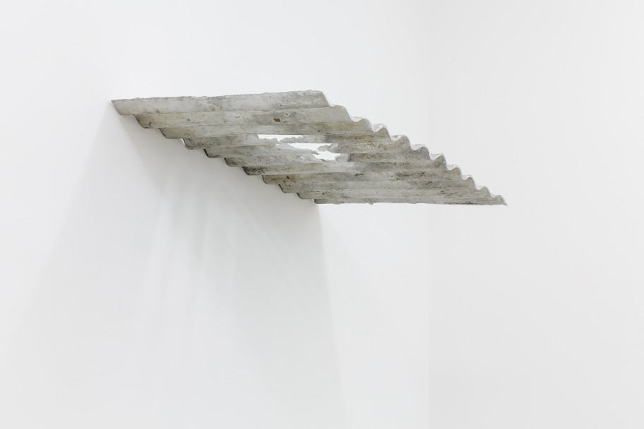 Tania Pérez Córdova Rain, 2018 aluminum (fragment of a roof that was cast, melted, and recast into its own mold) 82,5 x 54 x 4 cm 