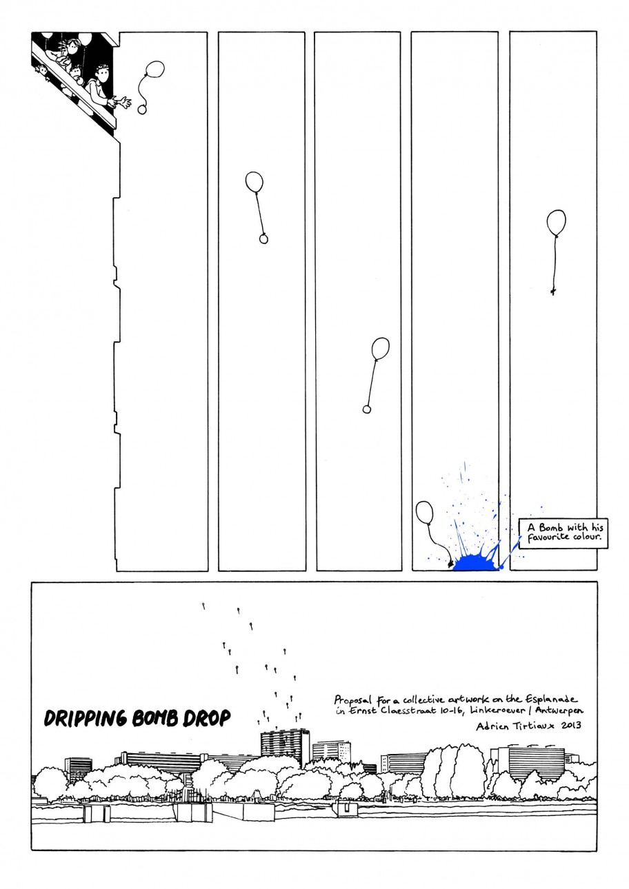 Adrien Tirtiaux Dripping Bomb Drop (Detail), 2013felt tip pen, paint on paper and tracing paper, C-Print 5 parts, each 42 x 29,7 cm 