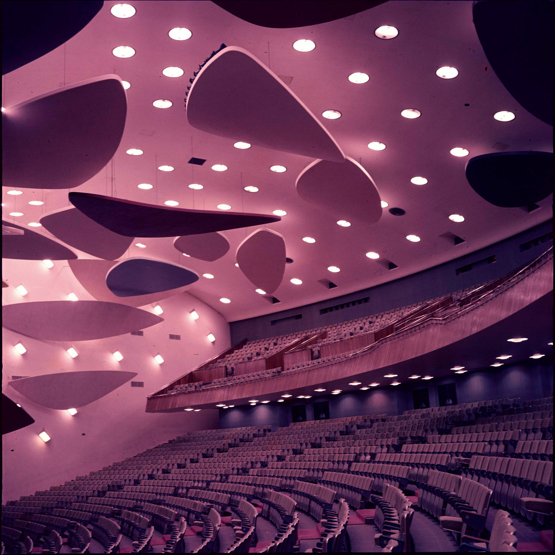 Alessandro Balteo-Yazbeck in collaboration with Paolo Gasparini and Media Farzin, Architect Carlos Raúl Villanueva in collaboration with Alexander Calder. Aula Magna auditorium, Ciudad Universitaria de Caracas, 1954. From the series Modern Entanglements, U.S. Interventions, (Purple detail), 2006–2009